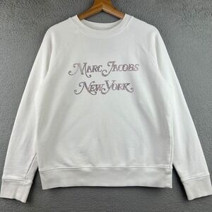 Marc Jacobs New York Rhinestone Logo Sweatshirt White Mens Small Raglan Pullover